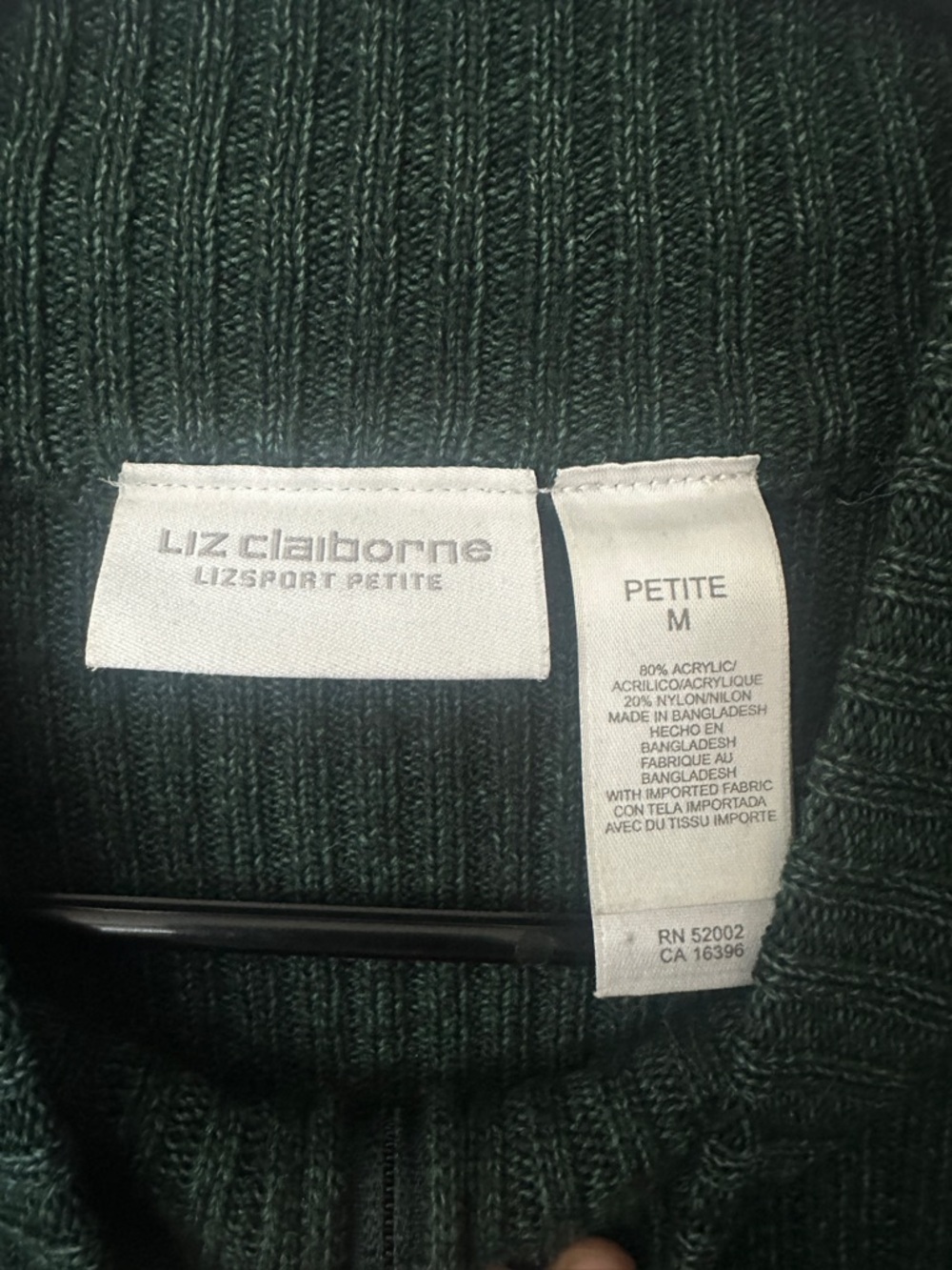 Vintage Liz Claiborne Lizsport Green Ribbed Zip Cardigan Sweater M Petite Cozy - Picture 5 of 6